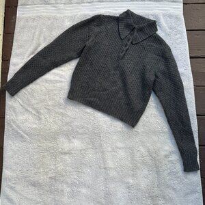 Frame Cashmere Wool Blend Polo Cozy Knit Sweater in Cream Grey Size XS